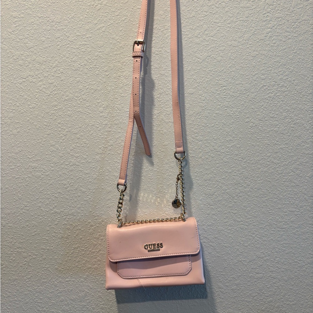 Guess Light Pink Crossbody Bag with Chain Strap